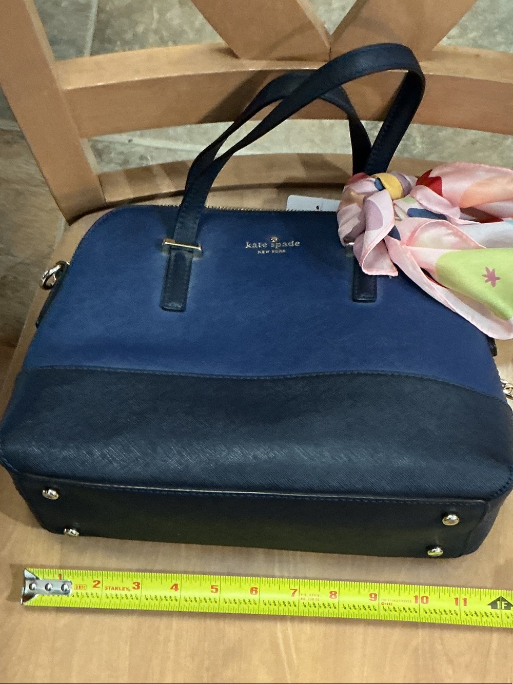 Kate Spade New York Blue Structured Satchel Crossbody Purse Gold Chain - Picture 7 of 8